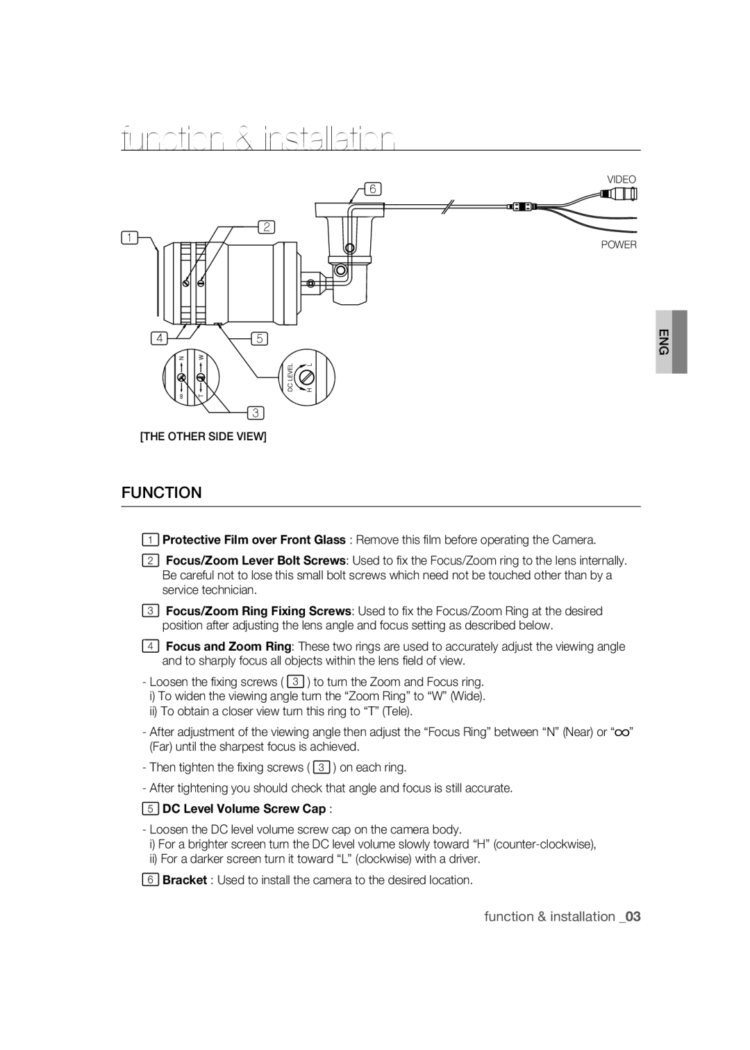 Samsung SCC-B9372P manual function & installation, Function 
