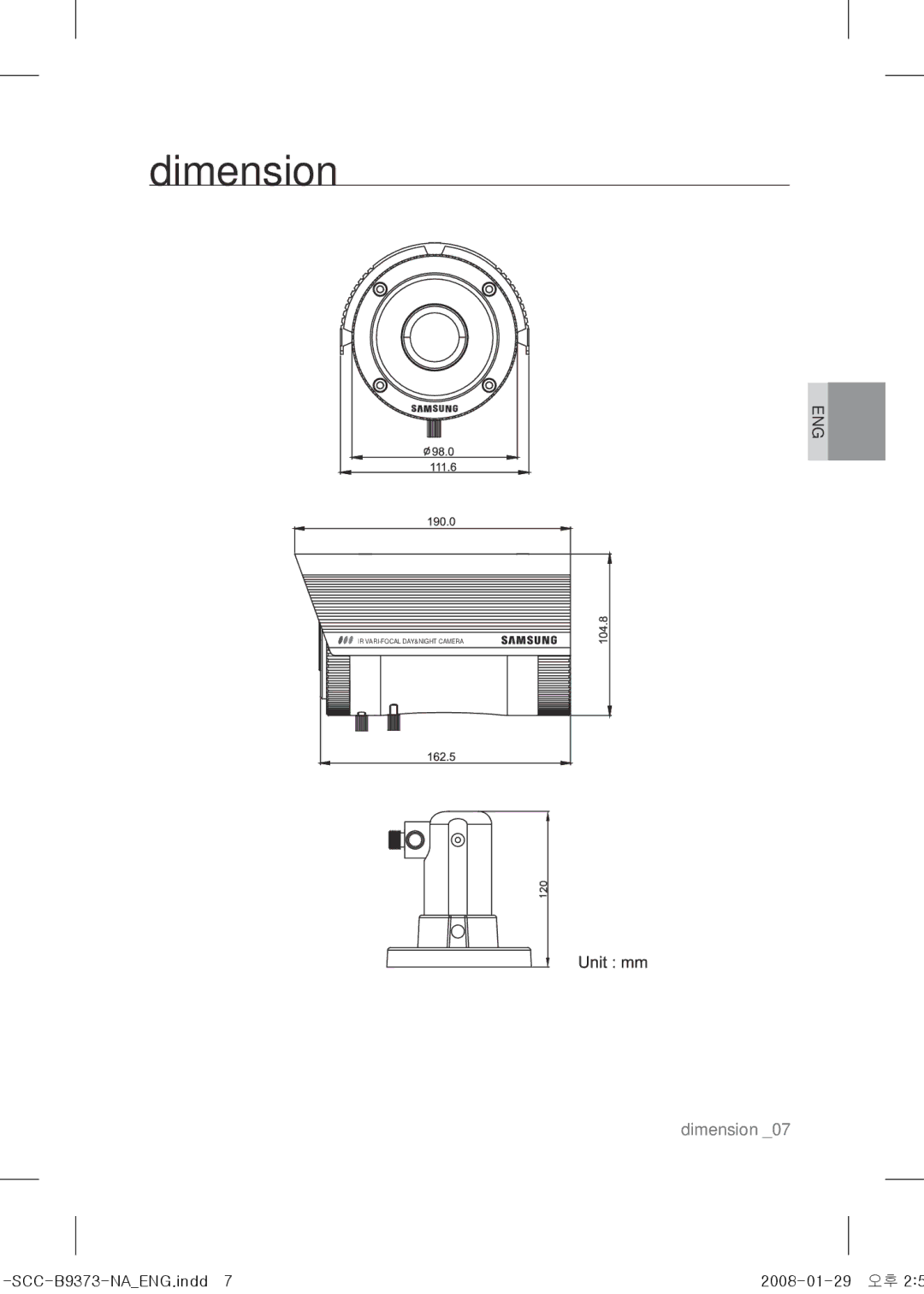 Samsung SCC-B9373 operating instructions Dimension 