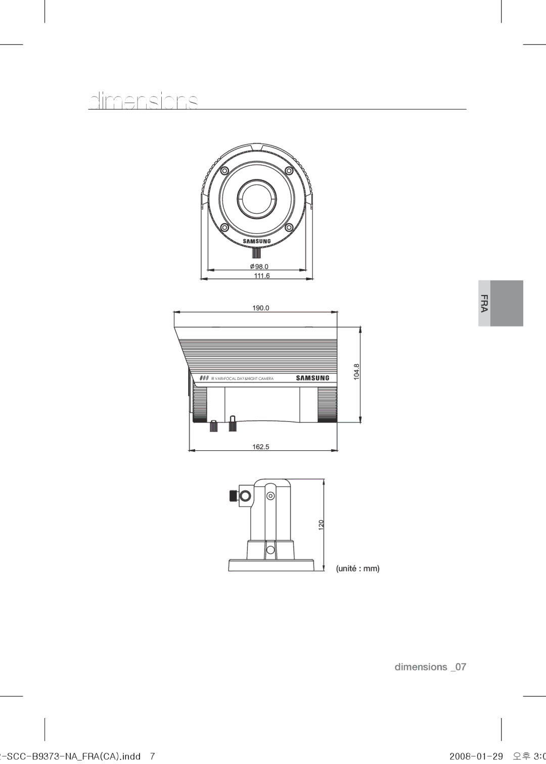 Samsung SCC-B9373 operating instructions Dimensions 