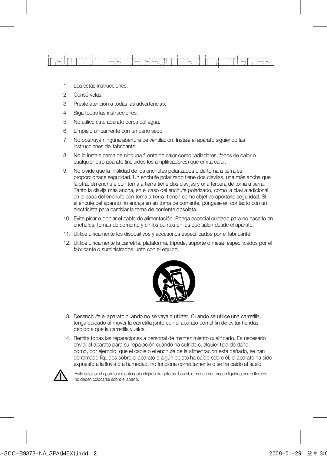 Samsung SCC-B9373 operating instructions Instrucciones de seguridad importantes 