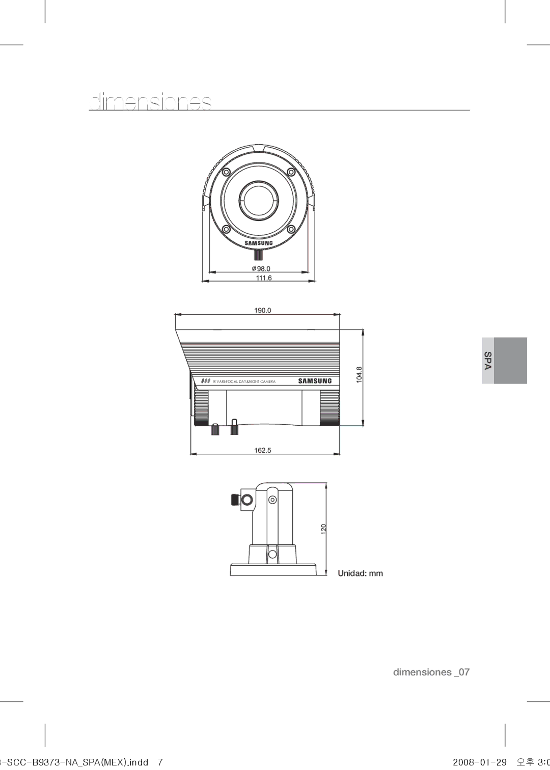 Samsung SCC-B9373 operating instructions Dimensiones 