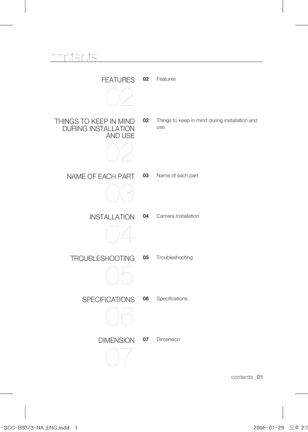 Samsung SCC-B9373 operating instructions Contents 