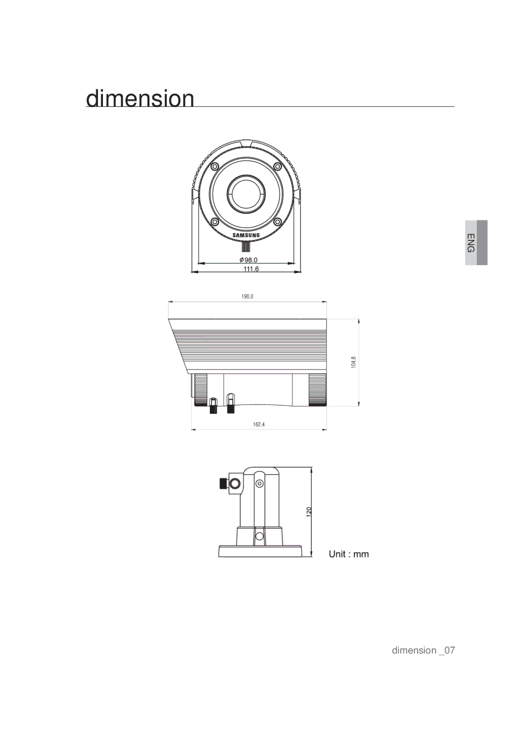 Samsung SCC-B9373CN, SCC-B9373CP, SCC-B9373P manual Dimension 