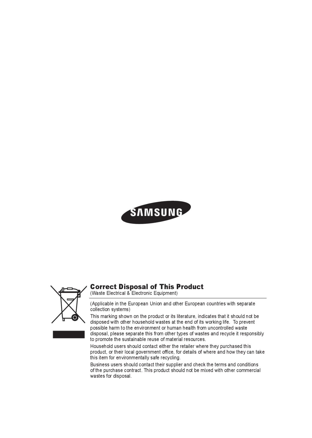 Samsung SCC-B9373CP, SCC-B9373P, SCC-B9373CN manual Correct Disposal of This Product 