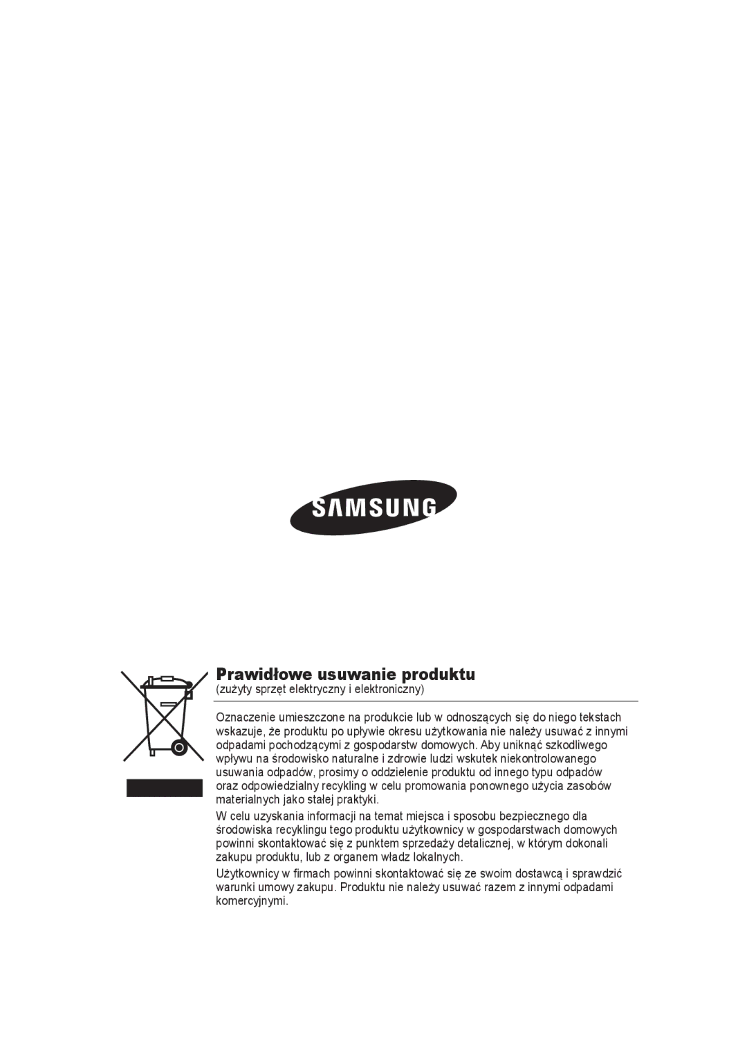 Samsung SCC-B9373CP, SCC-B9373P, SCC-B9373CN manual Prawidłowe usuwanie produktu 