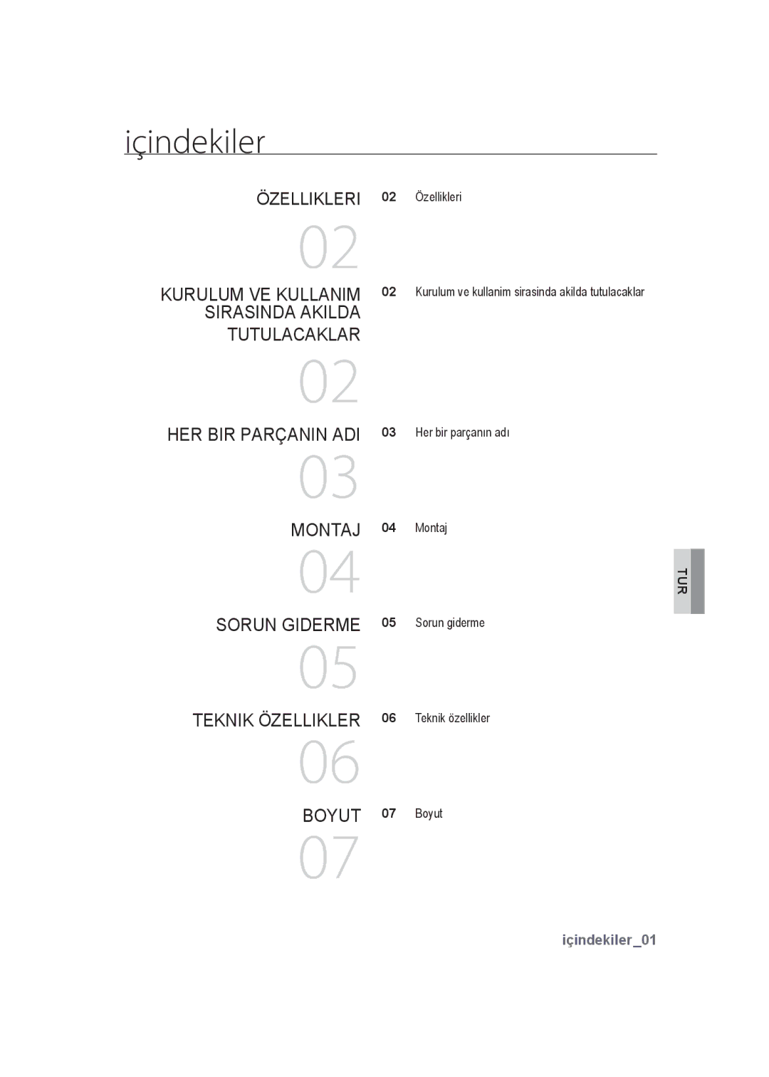 Samsung SCC-B9373CN, SCC-B9373CP, SCC-B9373P manual Içindekiler 