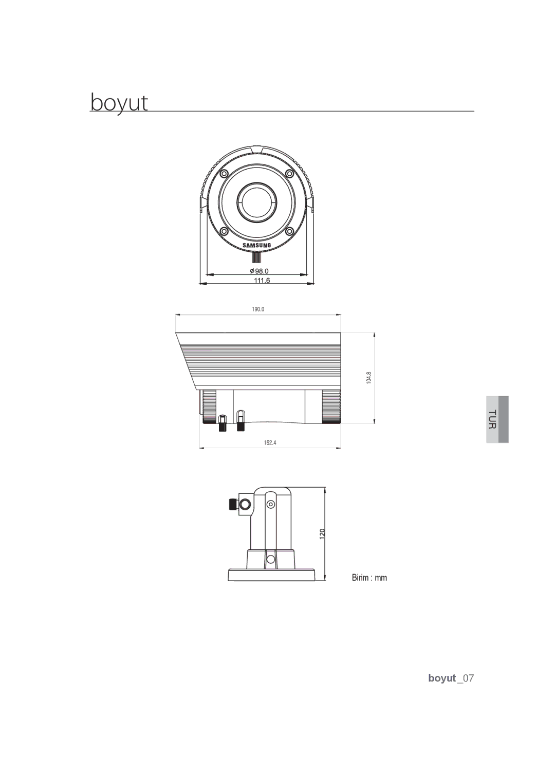 Samsung SCC-B9373CN, SCC-B9373CP, SCC-B9373P manual Boyut 