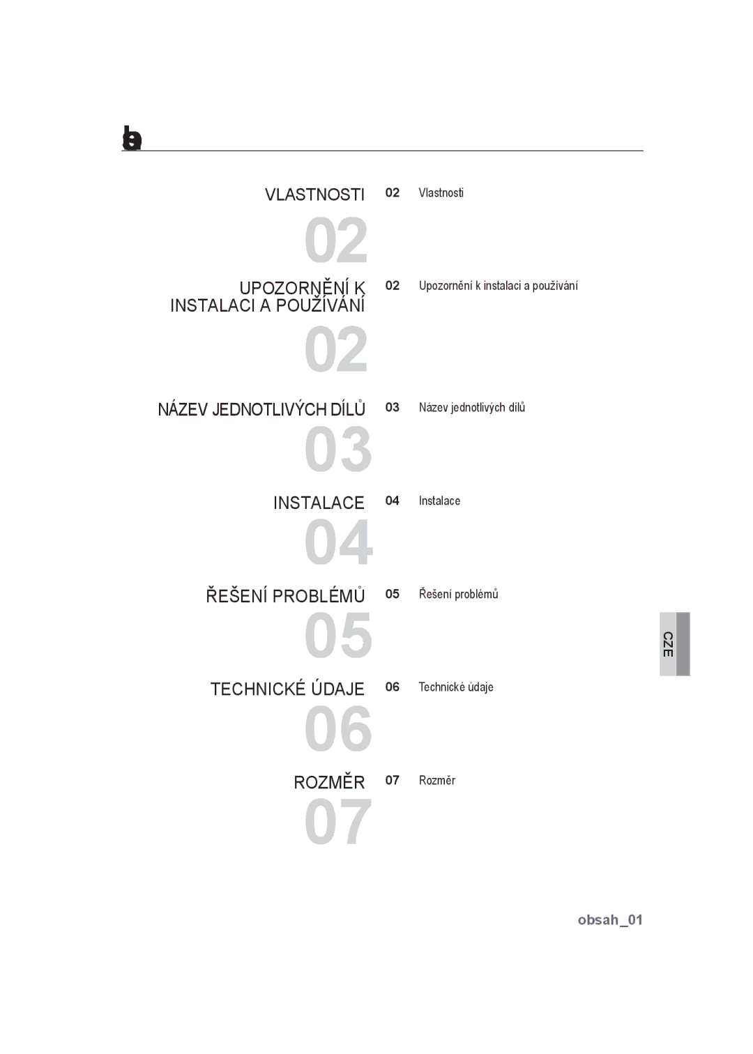 Samsung SCC-B9373CN, SCC-B9373CP, SCC-B9373P manual Obsah 