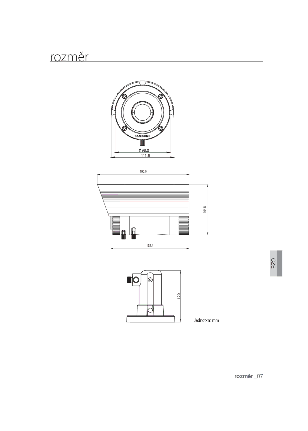 Samsung SCC-B9373CN, SCC-B9373CP, SCC-B9373P manual Rozměr 