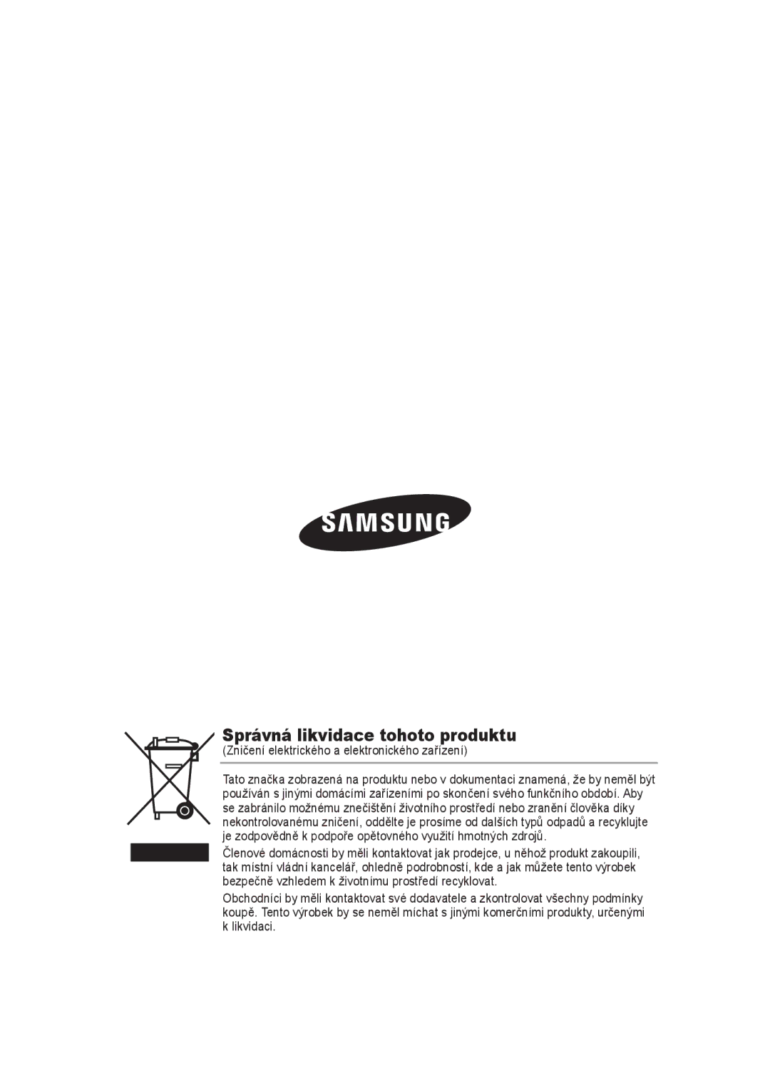 Samsung SCC-B9373CP, SCC-B9373P, SCC-B9373CN manual Správná likvidace tohoto produktu 