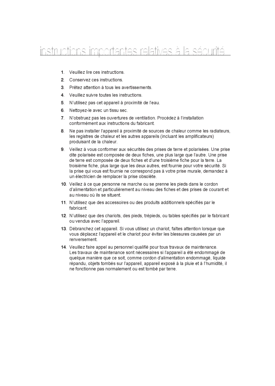 Samsung SCC-B9373P, SCC-B9373CP, SCC-B9373CN manual Instructions importantes relatives à la sécurité 