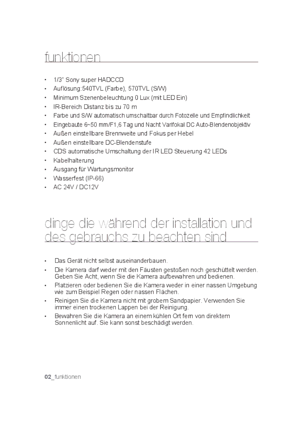 Samsung SCC-B9373CP, SCC-B9373P, SCC-B9373CN manual Funktionen 