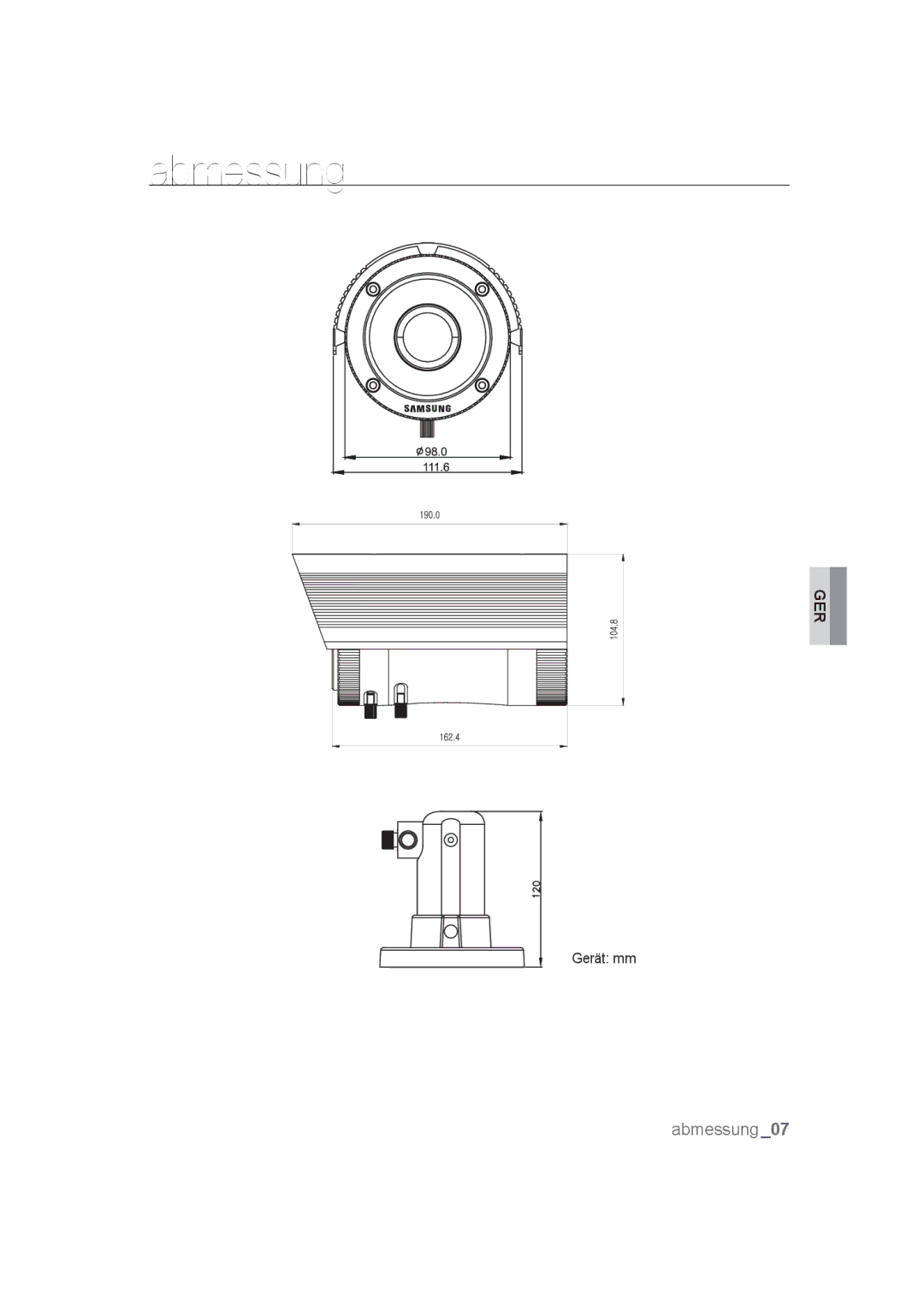 Samsung SCC-B9373CN, SCC-B9373CP, SCC-B9373P manual Abmessung 