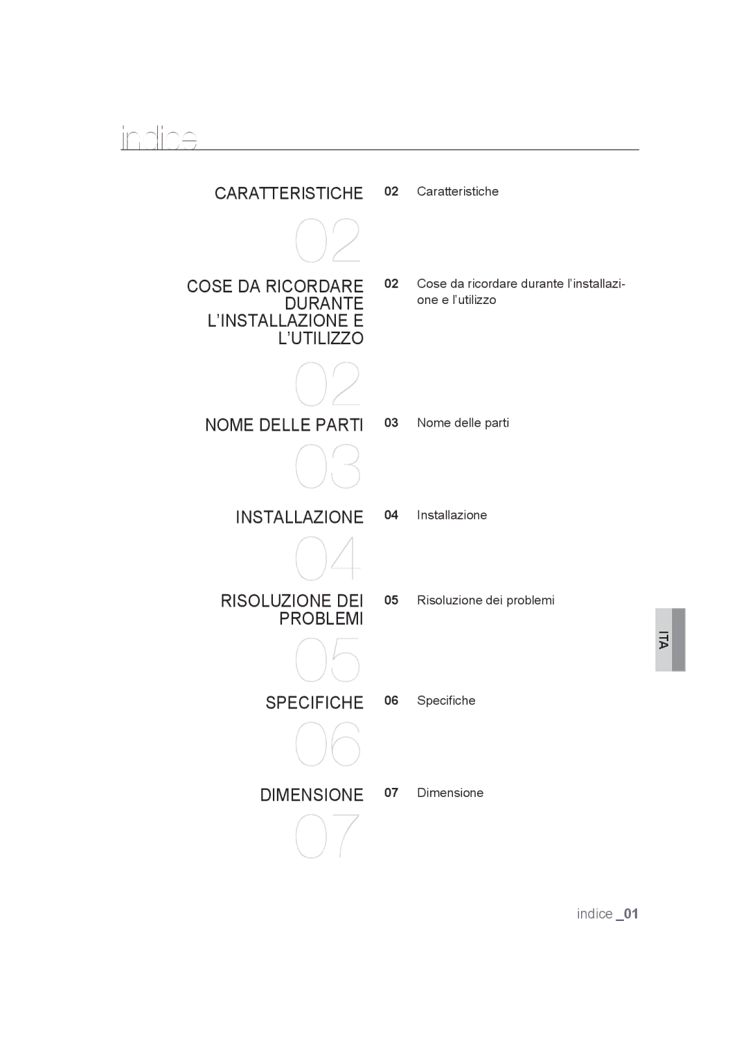 Samsung SCC-B9373CN, SCC-B9373CP, SCC-B9373P manual Indice 