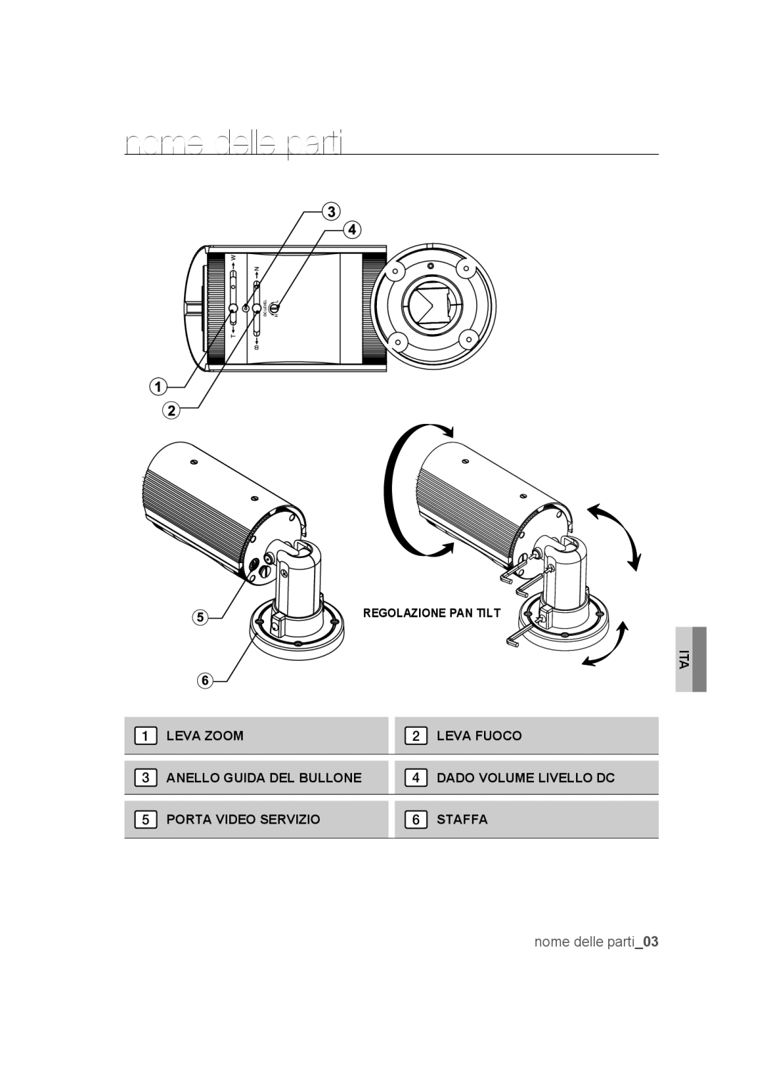 Samsung SCC-B9373P, SCC-B9373CP, SCC-B9373CN manual Nome delle parti 