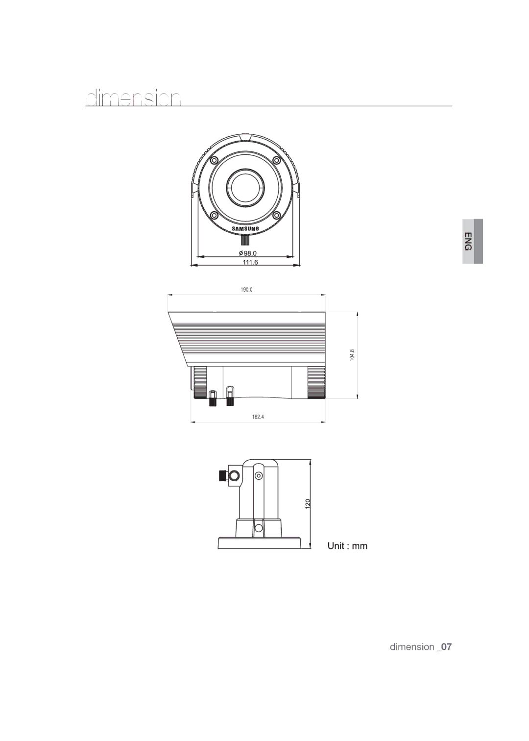 Samsung SCC-B9373CN, SCC-B9373CP, SCC-B9373P manual Dimension 