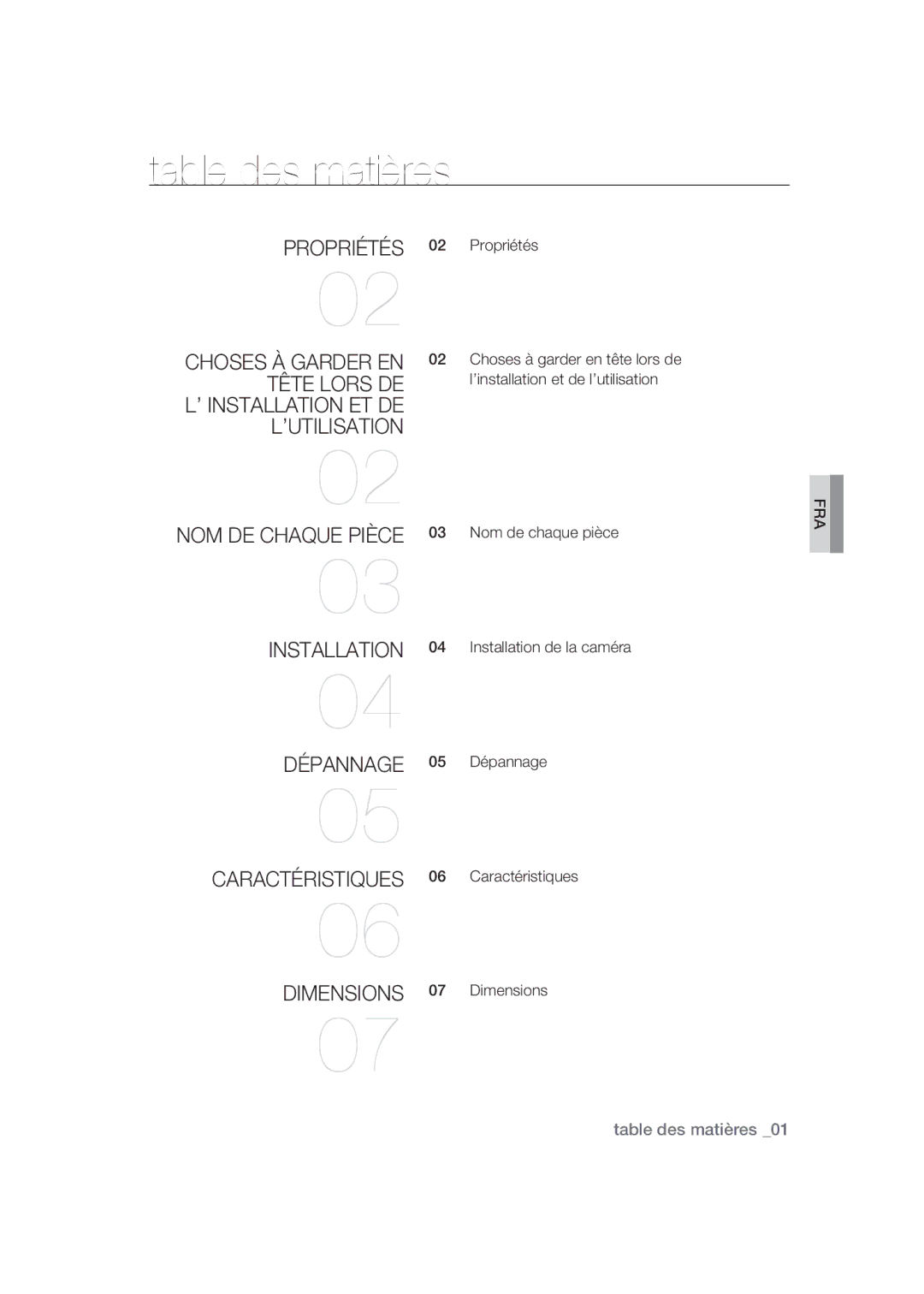 Samsung SCC-B9373CN, SCC-B9373CP, SCC-B9373P manual Table des matières 