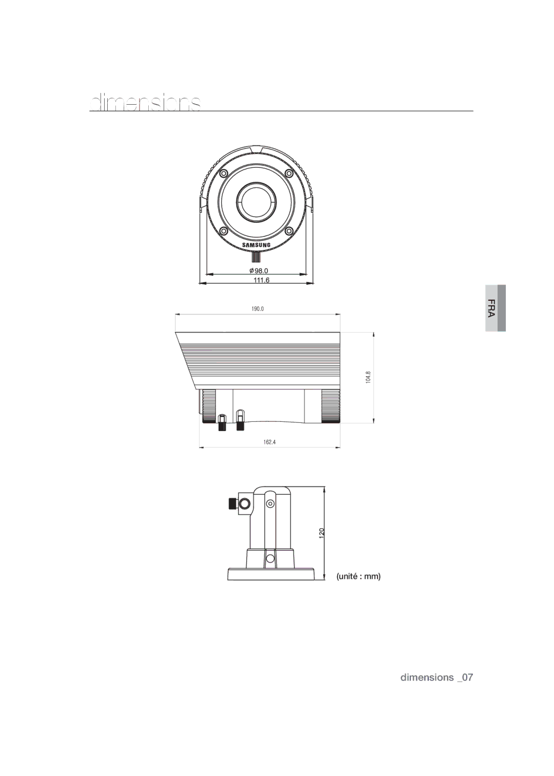 Samsung SCC-B9373CN, SCC-B9373CP, SCC-B9373P manual Dimensions 