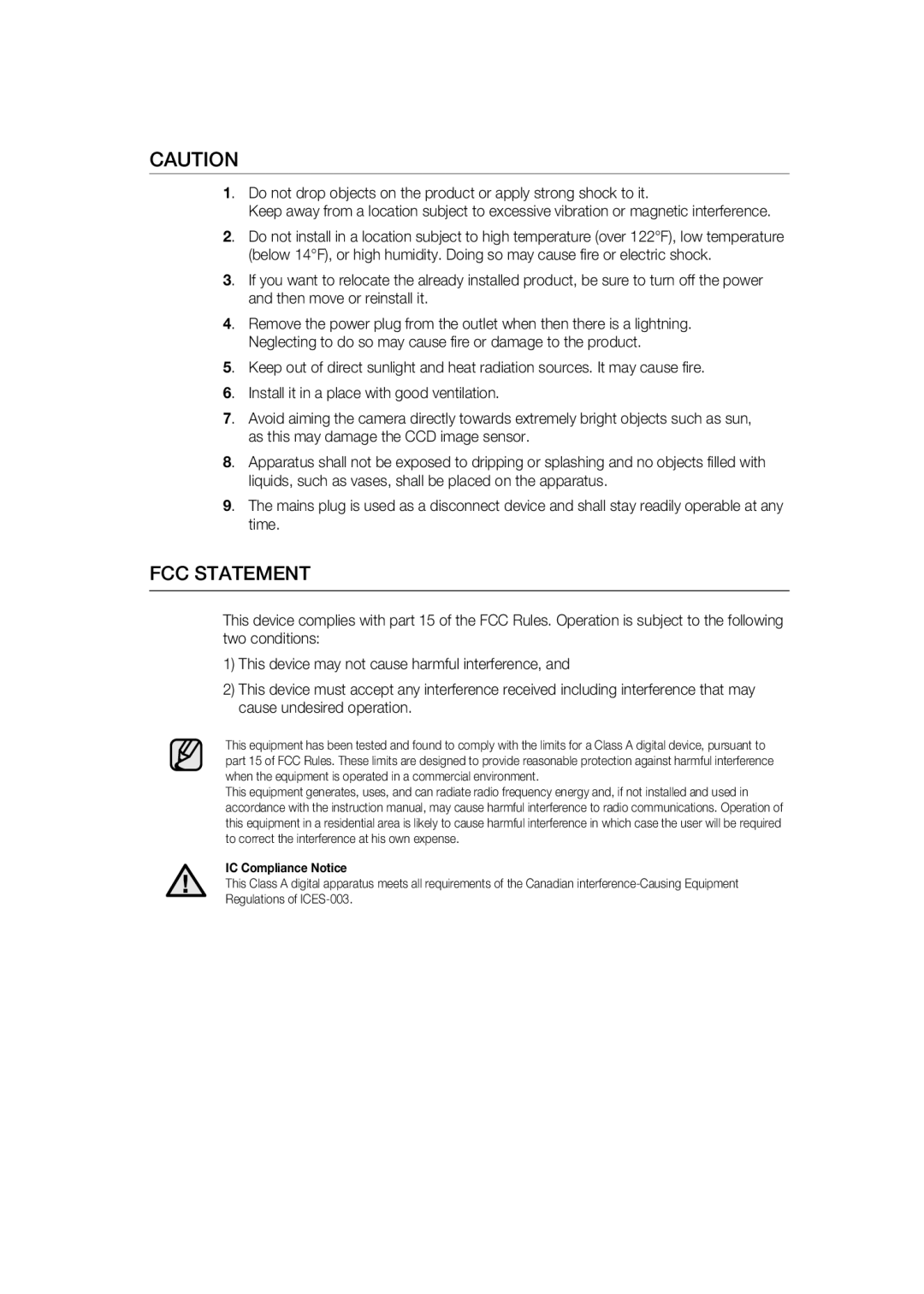 Samsung SCC-B9373CP, SCC-B9373P, SCC-B9373CN manual FCC Statement 