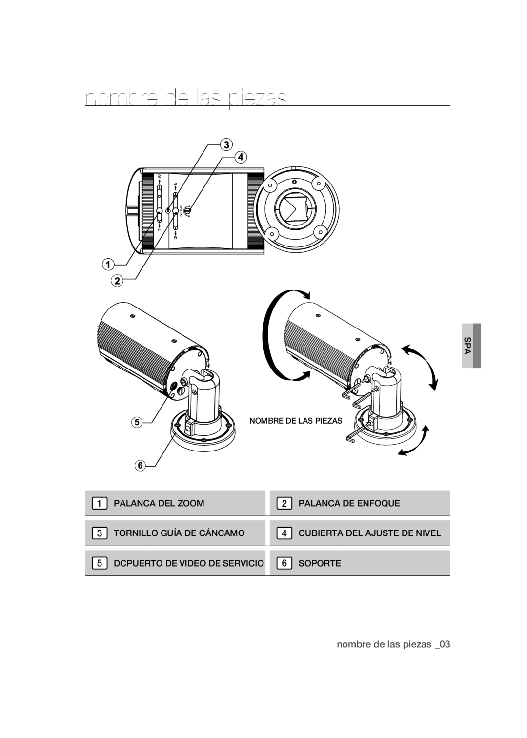 Samsung SCC-B9373P, SCC-B9373CP, SCC-B9373CN manual Nombre de las piezas 