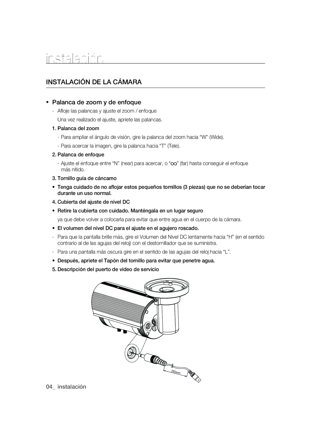 Samsung SCC-B9373CN, SCC-B9373CP, SCC-B9373P manual Instalación de la cámara 