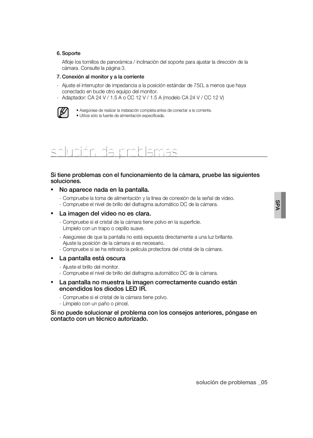 Samsung SCC-B9373CP, SCC-B9373P, SCC-B9373CN manual Solución de problemas, La imagen del video no es clara 