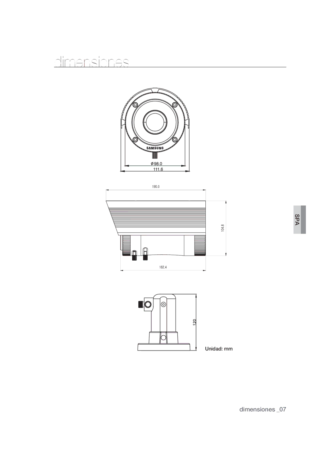 Samsung SCC-B9373CN, SCC-B9373CP, SCC-B9373P manual Dimensiones 