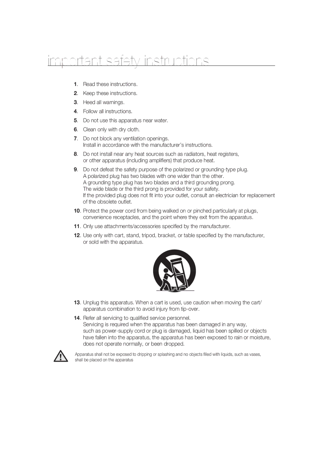 Samsung SCC-B9373P, SCC-B9373CP, SCC-B9373CN manual Important safety instructions 