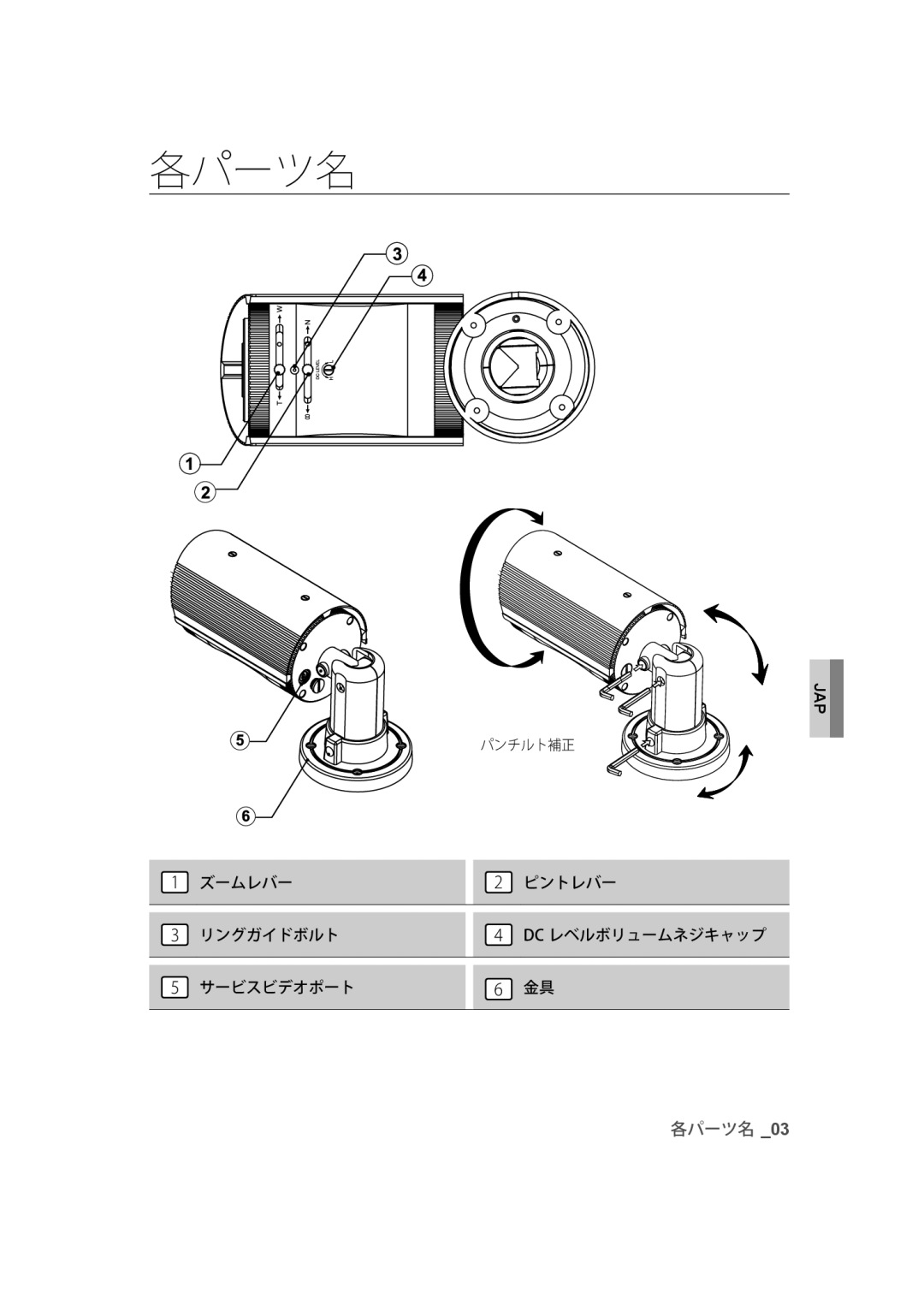 Samsung SCC-B9373P, SCC-B9373CP, SCC-B9373CN manual 各パーツ名 