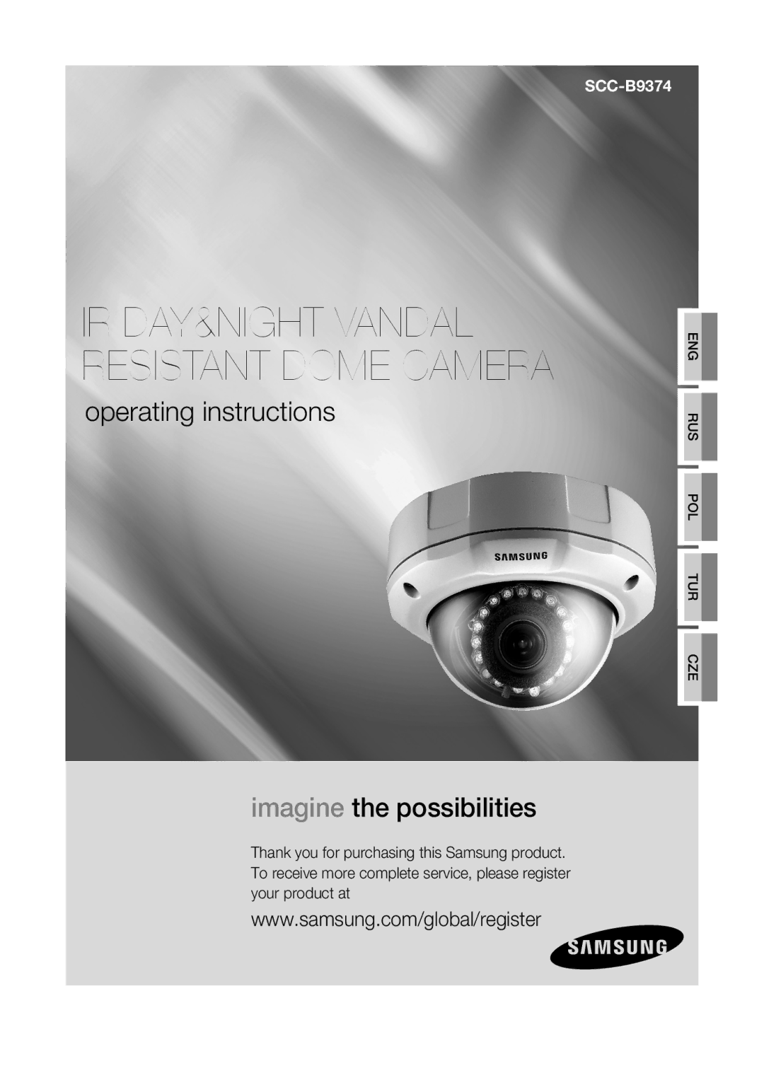 Samsung SCC-B9374P manual IR DAY&NIGHT Vandal Resistant Dome Camera 