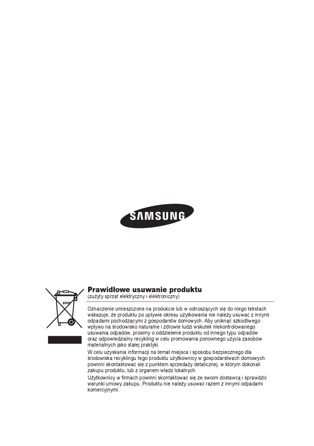 Samsung SCC-B9374P manual Prawidłowe usuwanie produktu 