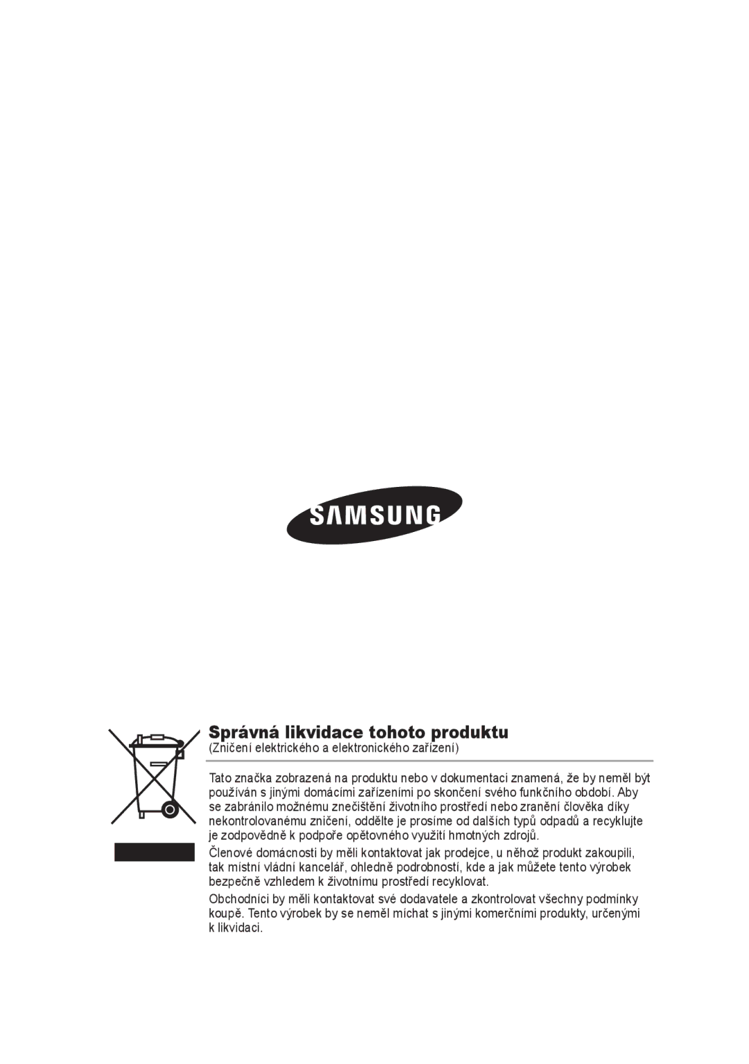 Samsung SCC-B9374P manual Správná likvidace tohoto produktu 