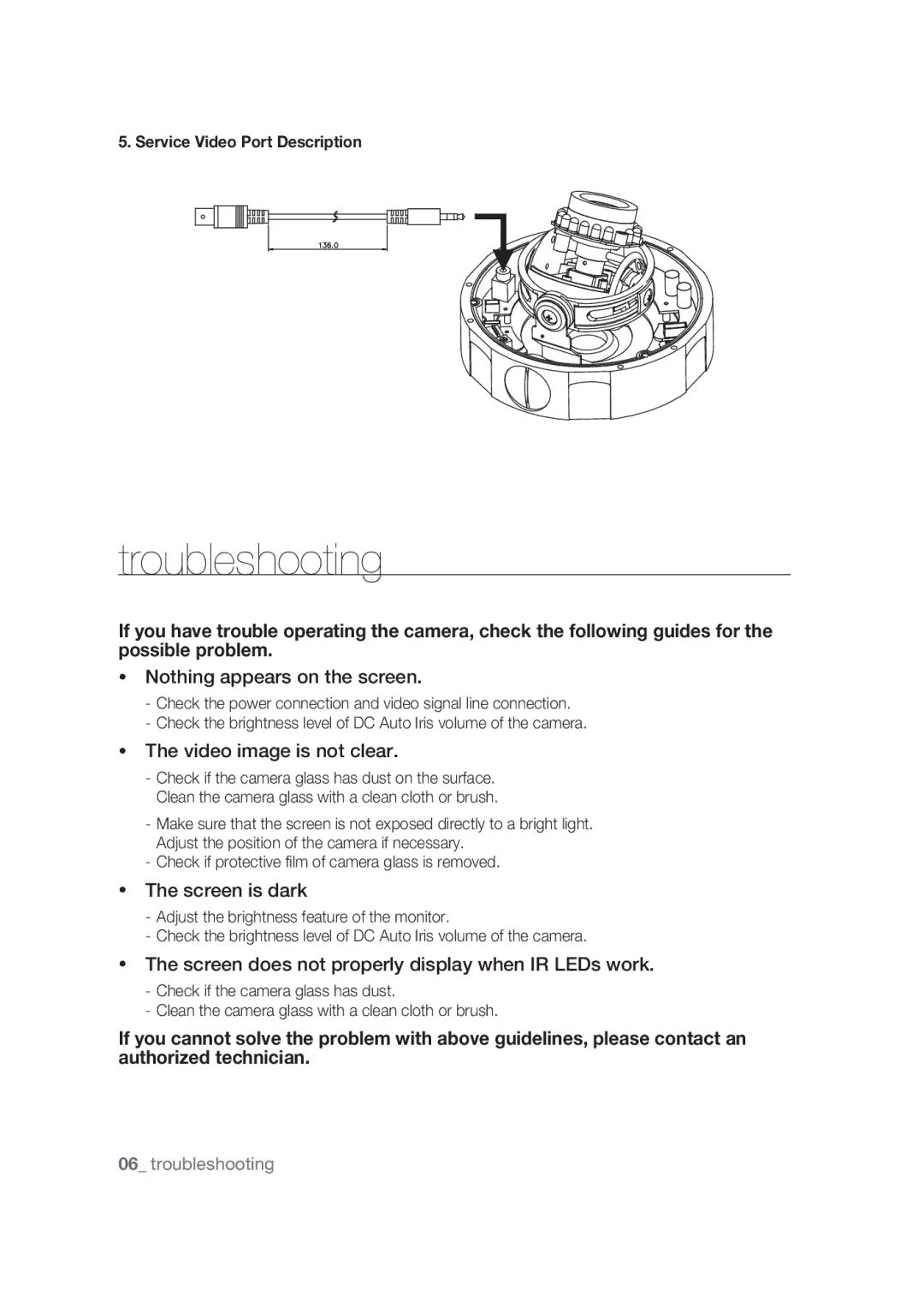 Samsung SCC-B9374P manual Troubleshooting, Nothing appears on the screen 