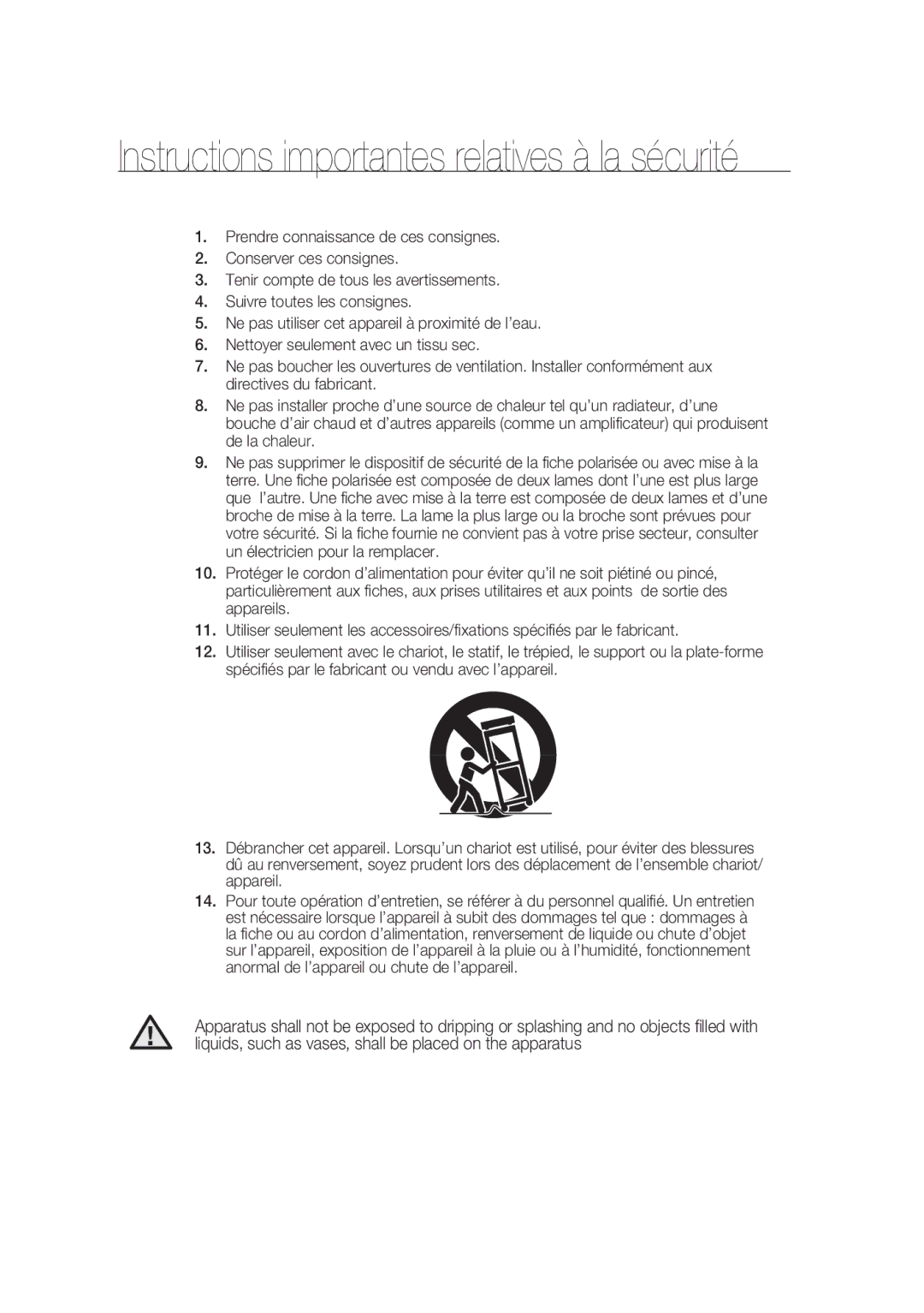 Samsung SCC-B9374P manual Instructions importantes relatives à la sécurité 