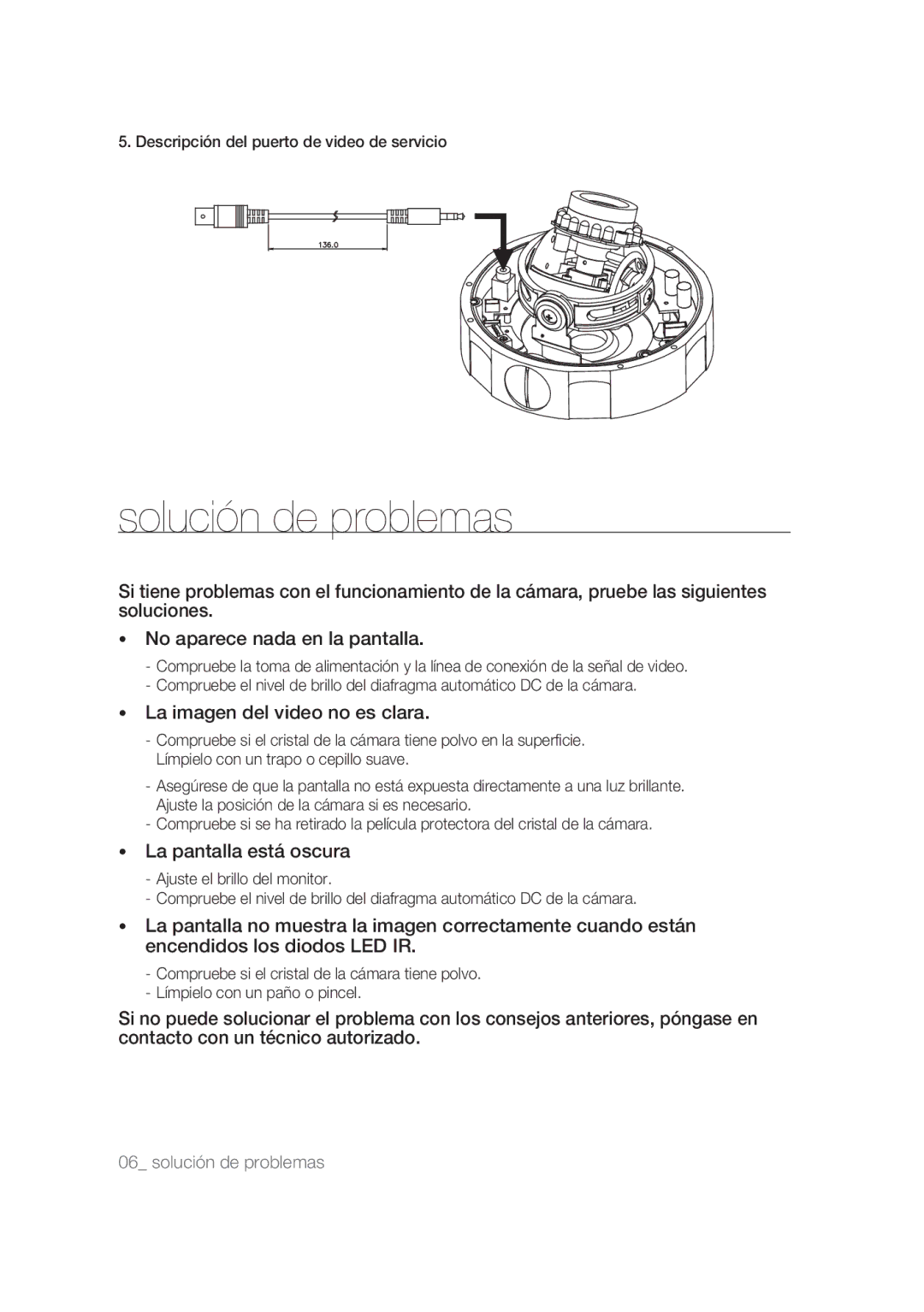 Samsung SCC-B9374P manual Solución de problemas, La imagen del video no es clara 