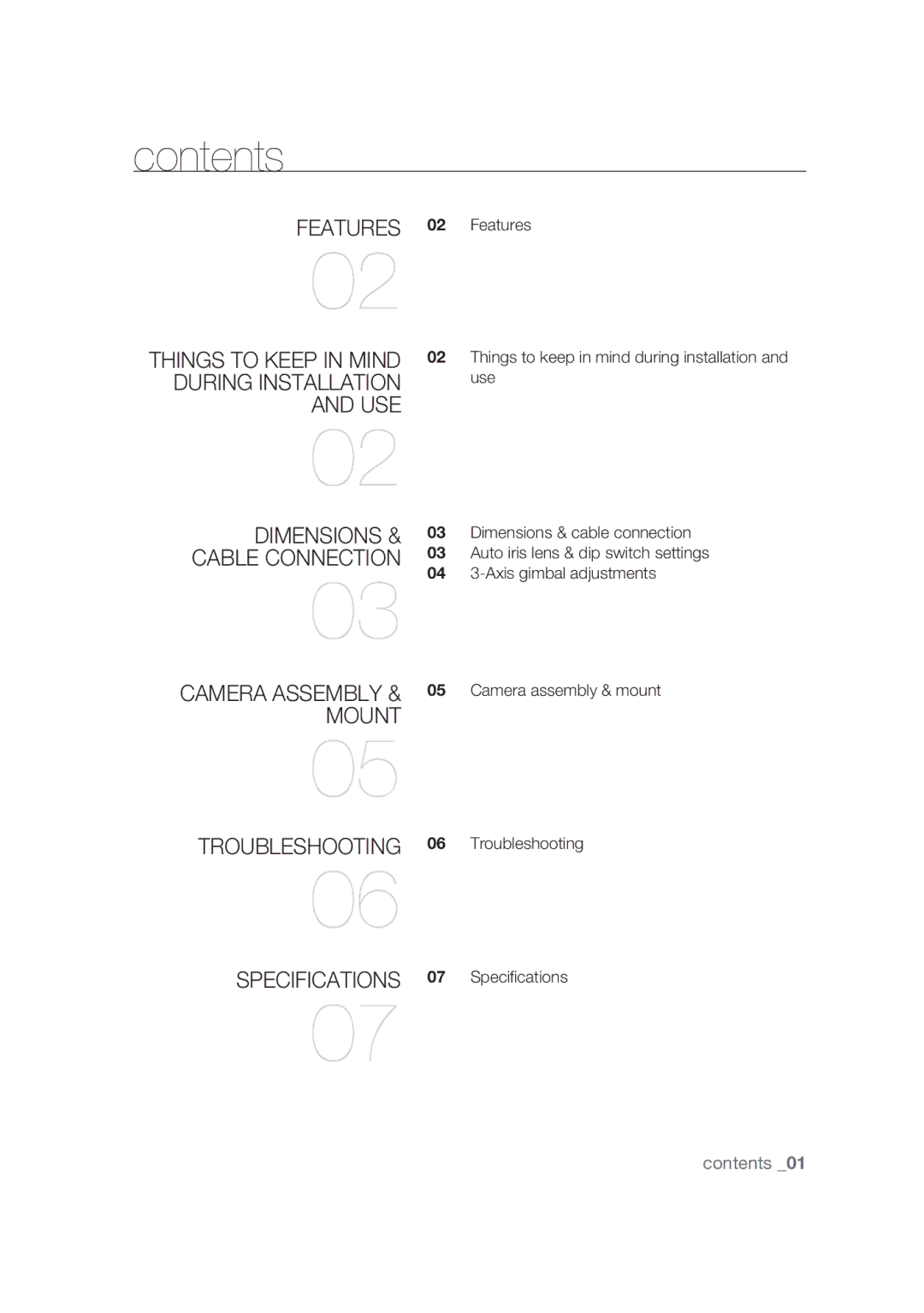 Samsung SCC-B9374P manual Contents 