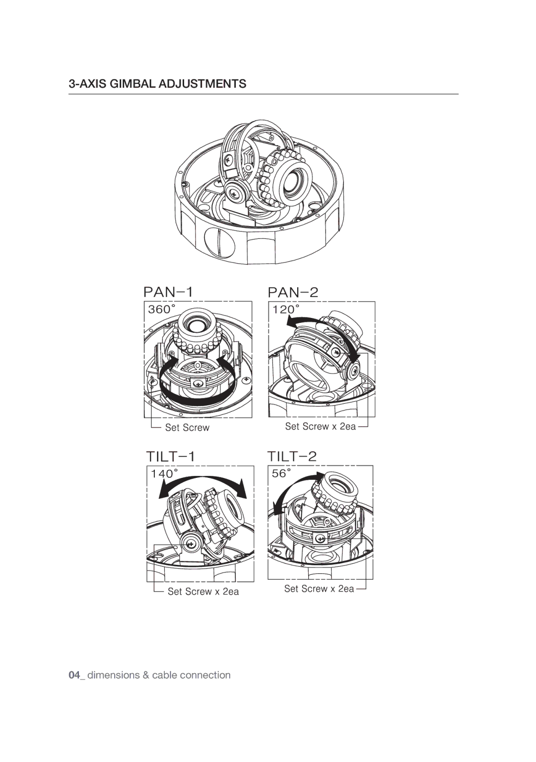 Samsung SCC-B9374P manual Axis Gimbal Adjustments 