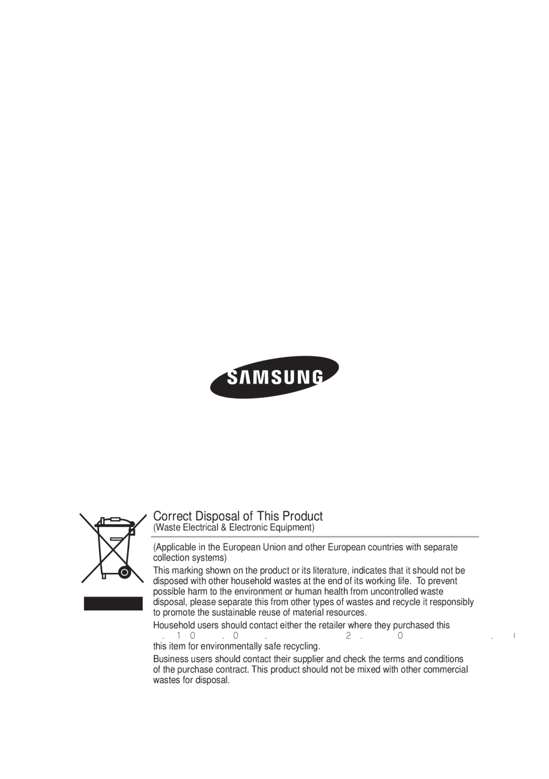 Samsung SCC-B9374P manual Correct Disposal of This Product 