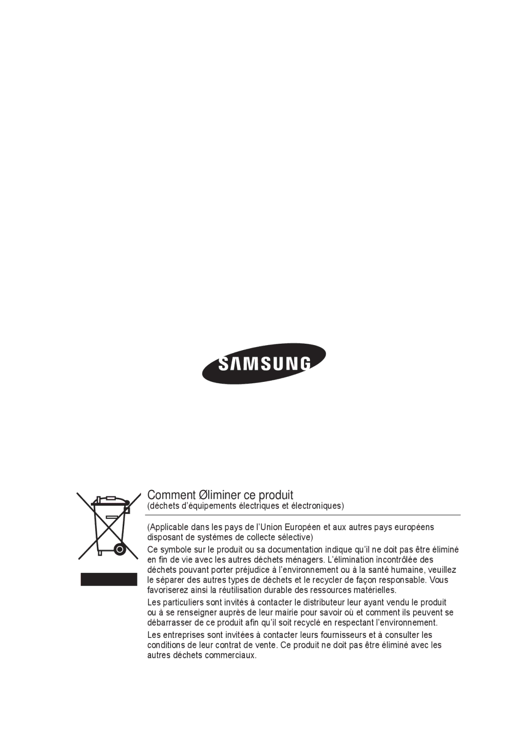 Samsung SCC-B9374P manual Comment éliminer ce produit 