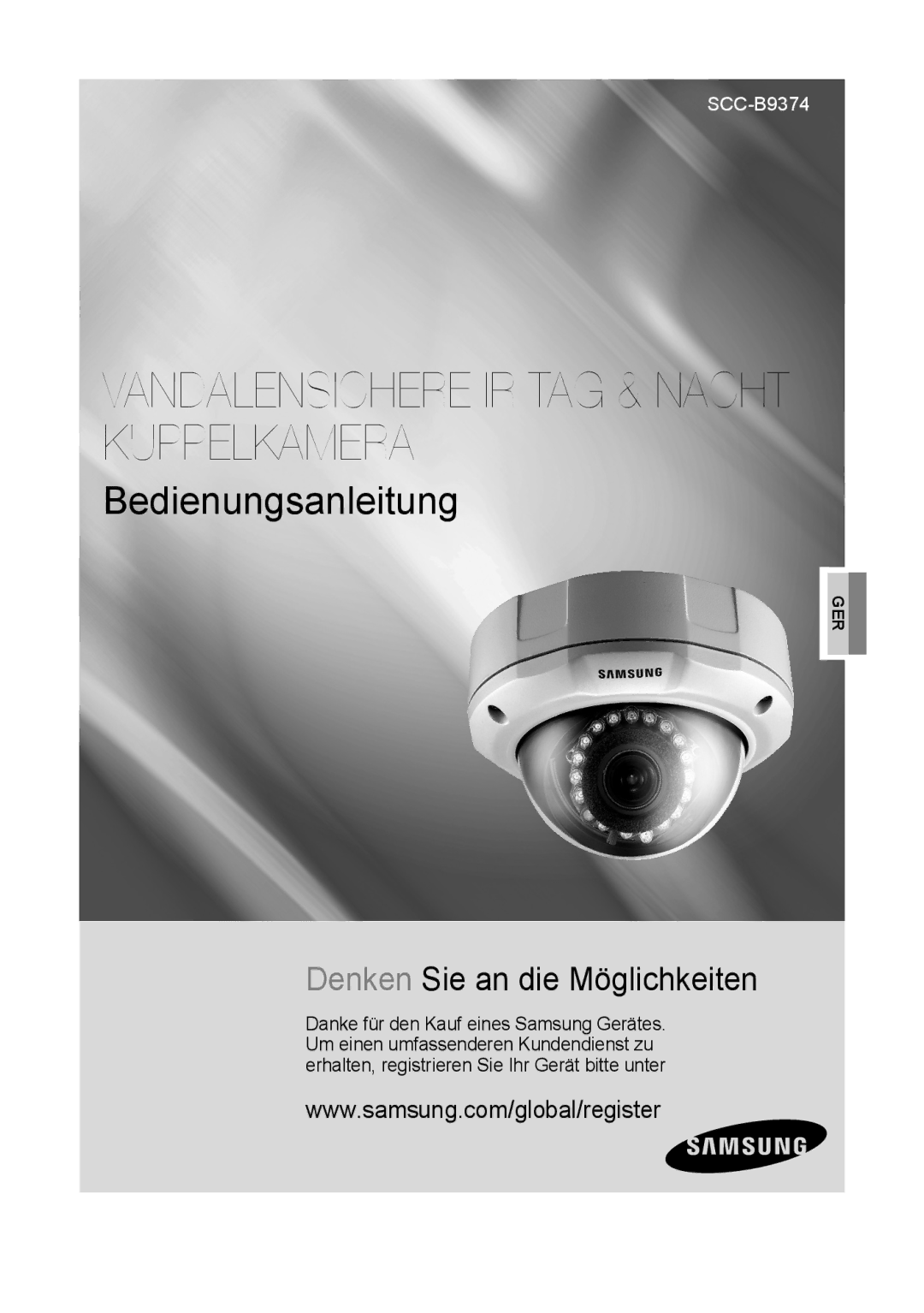 Samsung SCC-B9374P manual Vandalensichere IR TAG & Nacht Kuppelkamera, Ger 