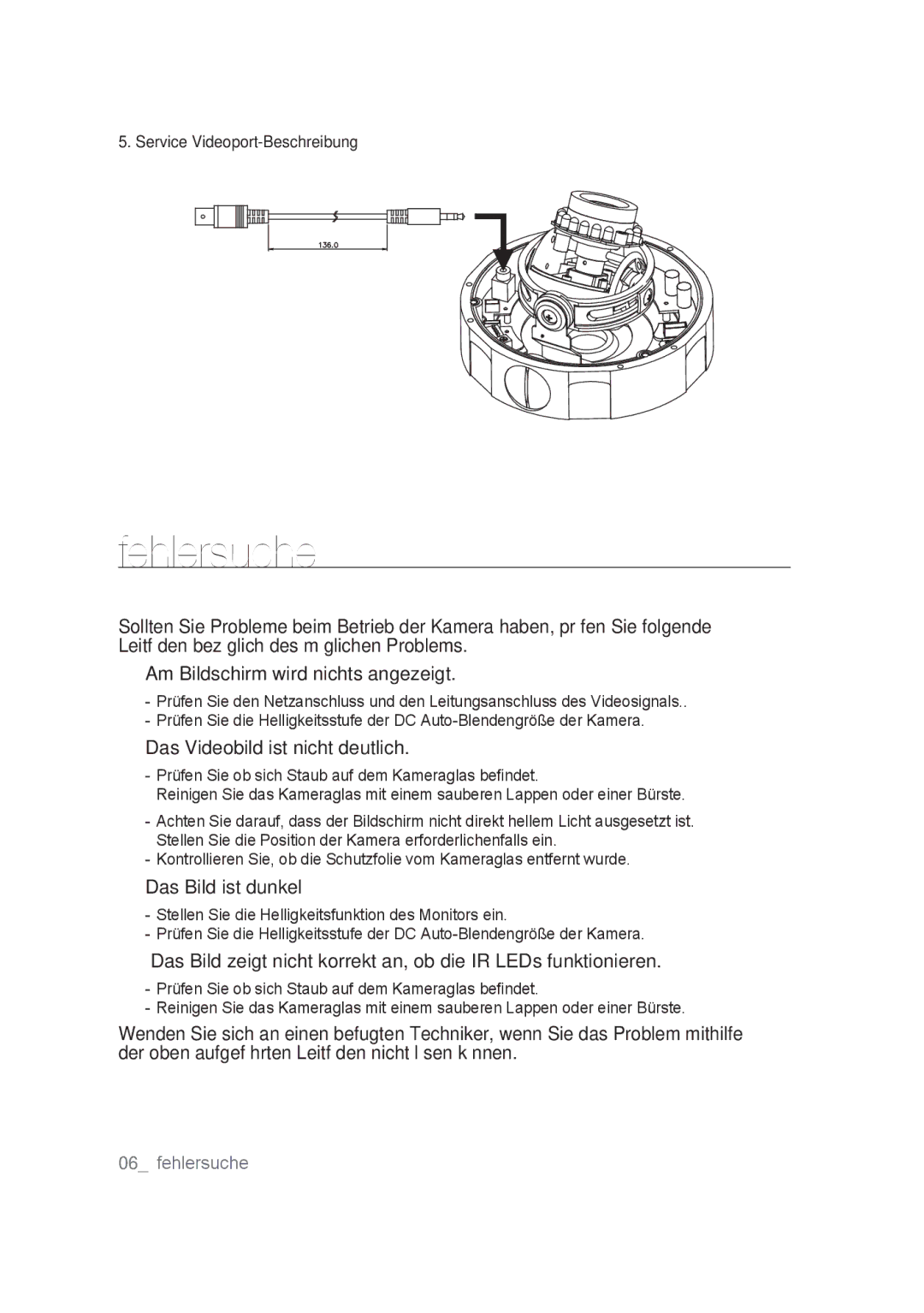 Samsung SCC-B9374P manual Fehlersuche, Das Videobild ist nicht deutlich 