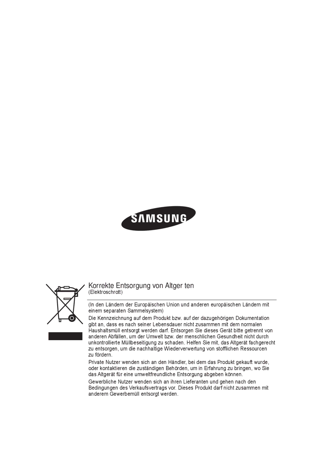 Samsung SCC-B9374P manual Korrekte Entsorgung von Altgeräten 