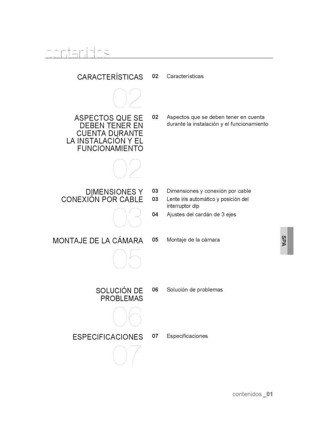 Samsung SCC-B9374P manual Contenidos, Funcionamiento 