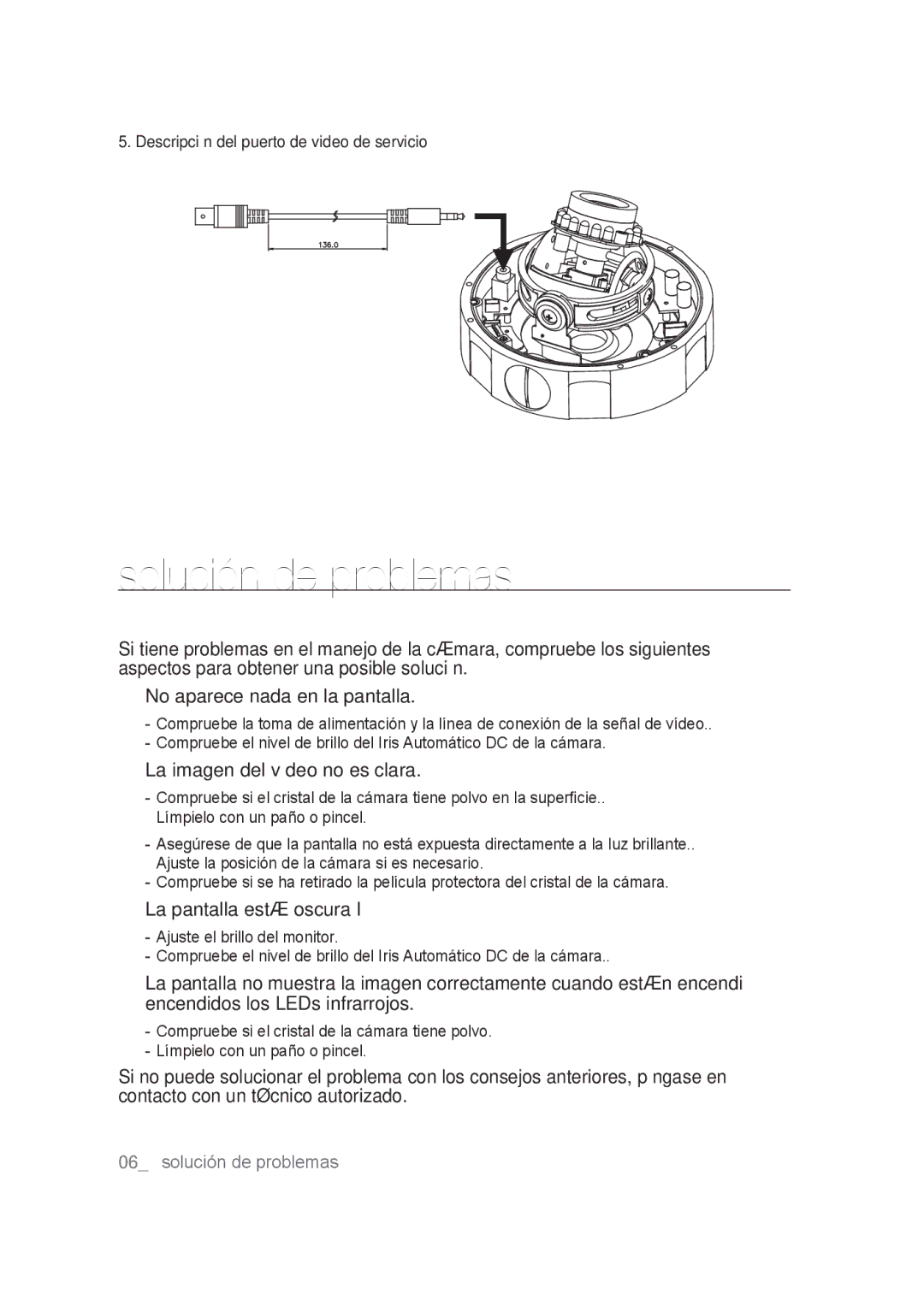 Samsung SCC-B9374P manual Solución de problemas, La imagen del vídeo no es clara 