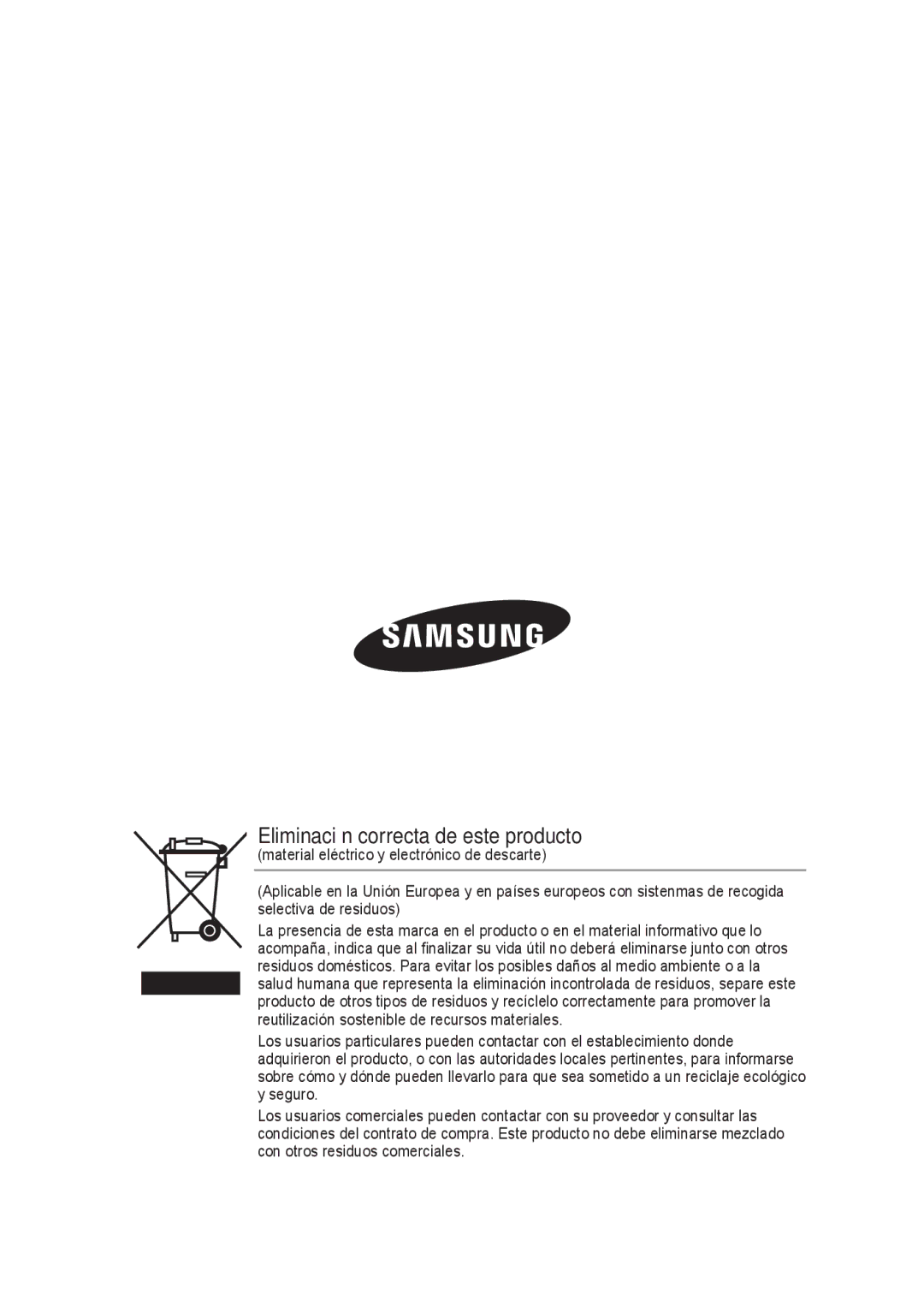 Samsung SCC-B9374P manual Eliminación correcta de este producto 