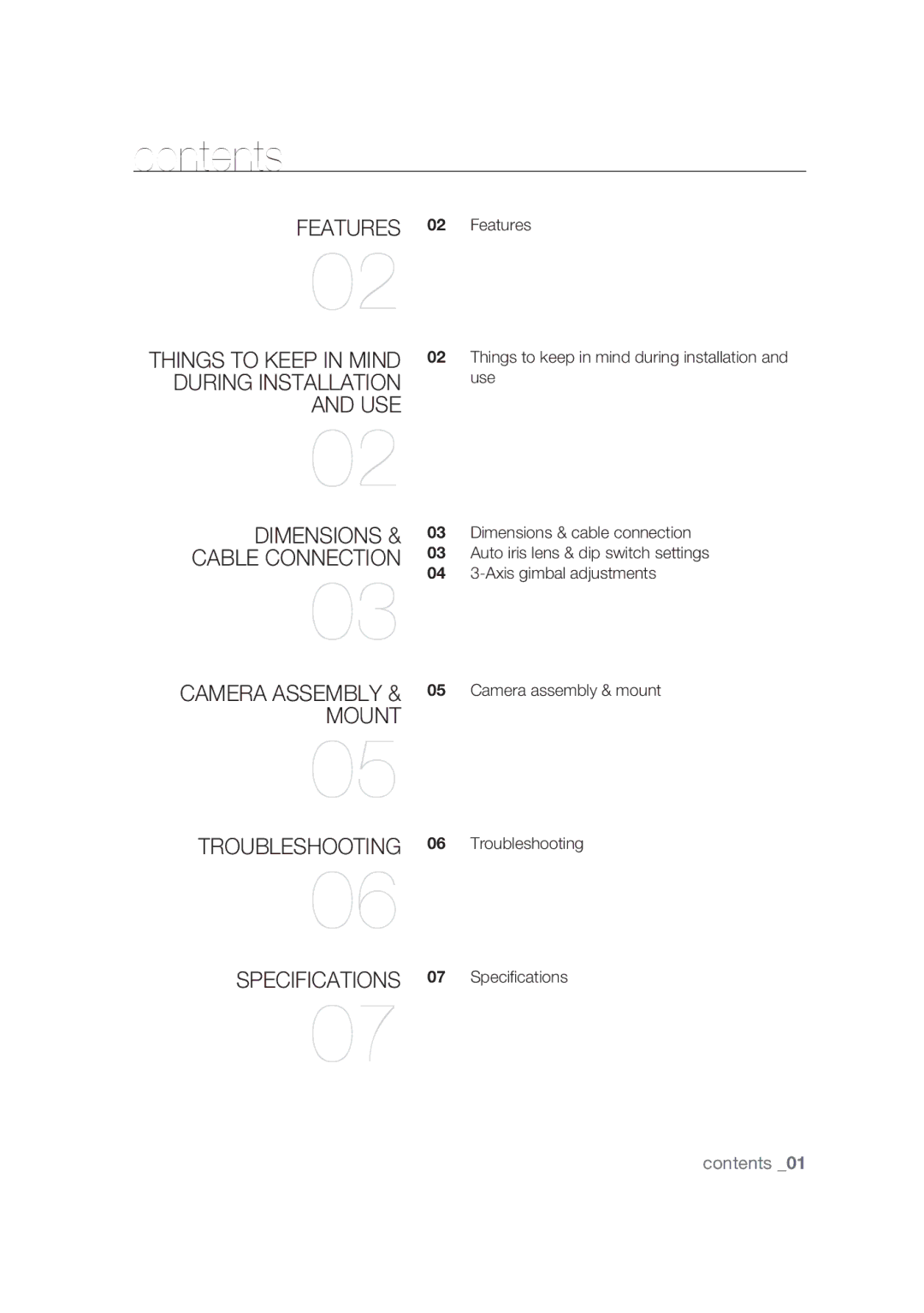 Samsung SCC-B9374P manual Contents 