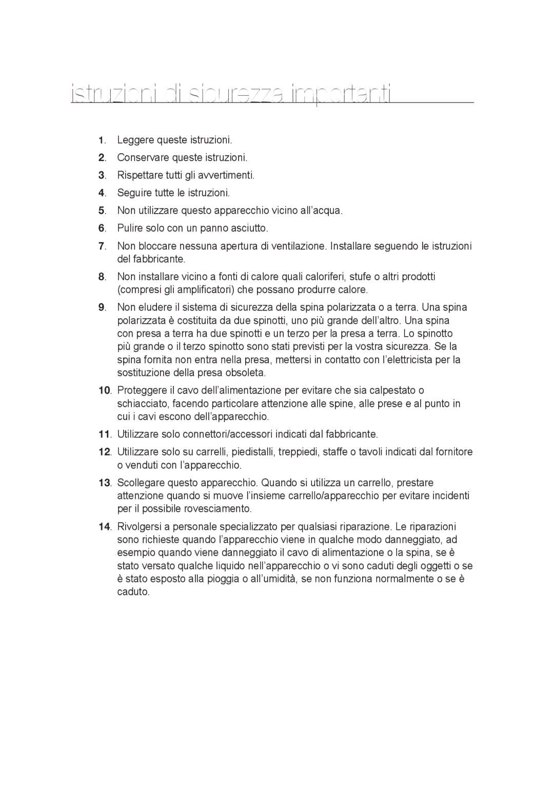 Samsung SCC-B9374P manual Istruzioni di sicurezza importanti 