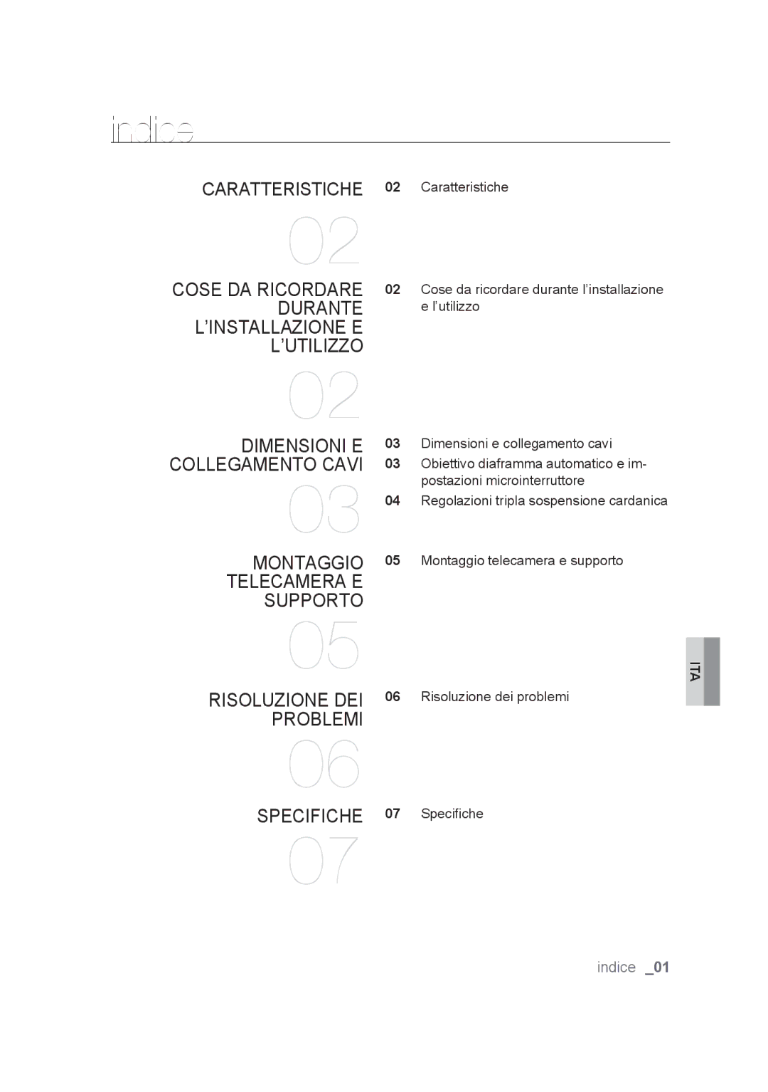 Samsung SCC-B9374P manual Indice 