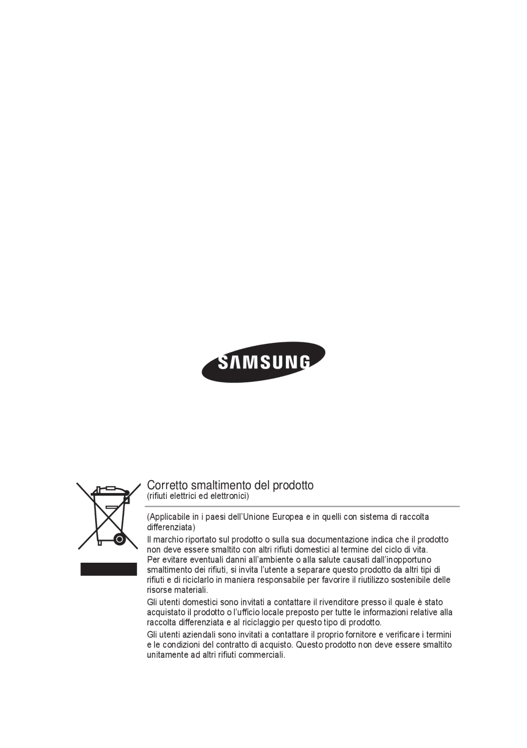 Samsung SCC-B9374P manual Corretto smaltimento del prodotto 