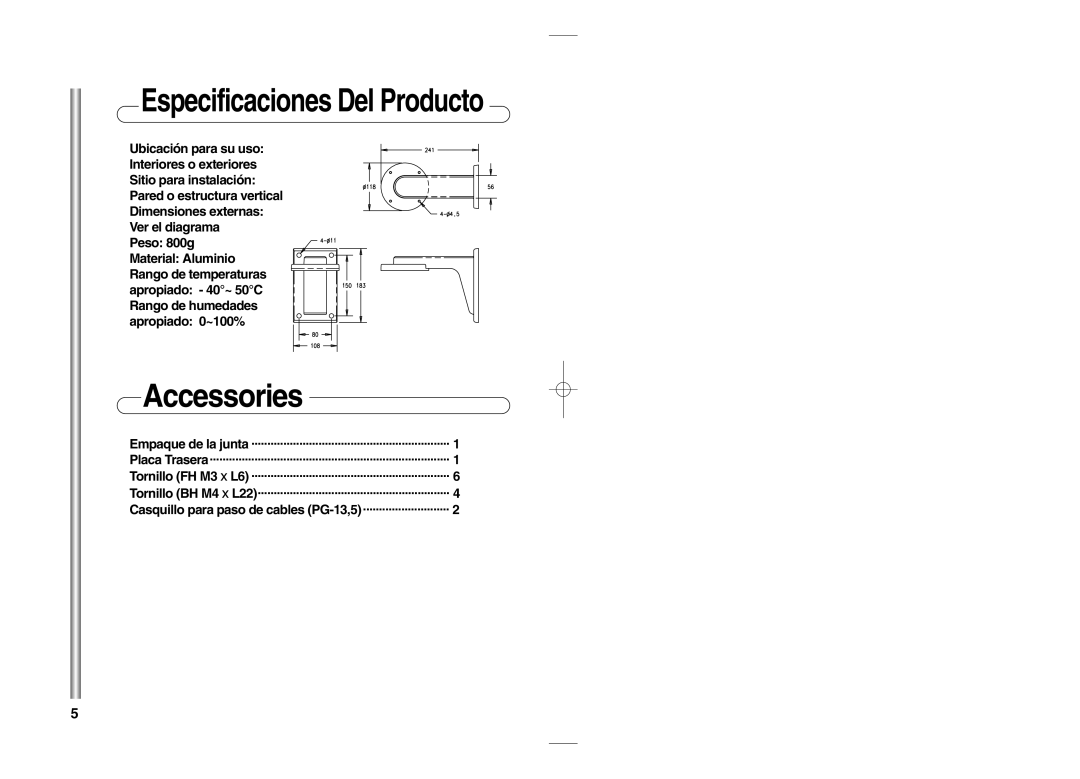 Samsung SADT-101WM, SCC-C4201P manual Especificaciones Del Producto, Peso 800g 